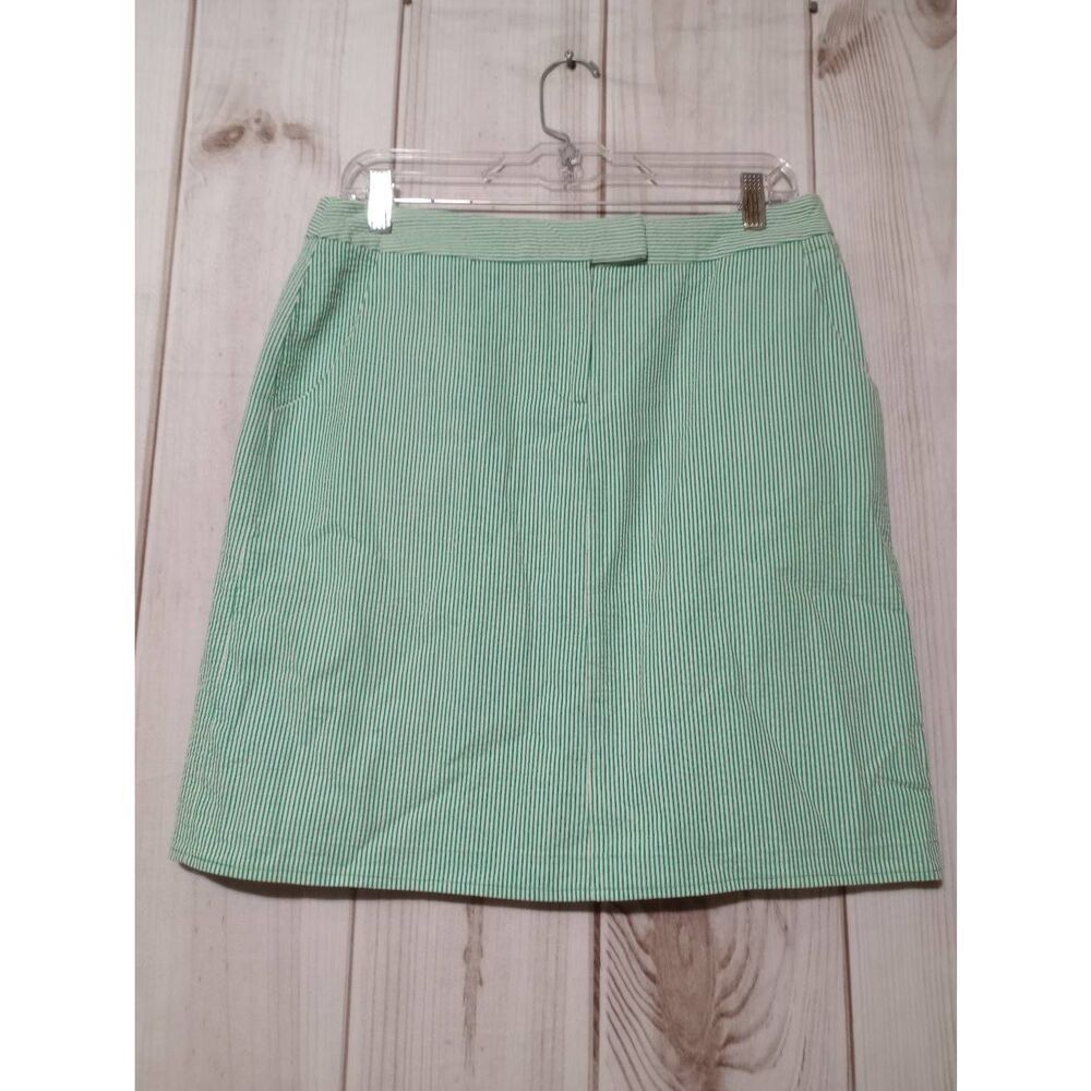 Kenar Green White Striped‎ Seersucker A-Line Skirt Womens Size 10 Cotton
